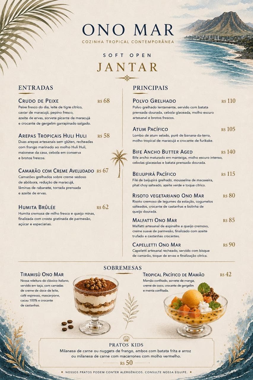 Cardápio Ono Mar — Jantar: Entradas e Principais