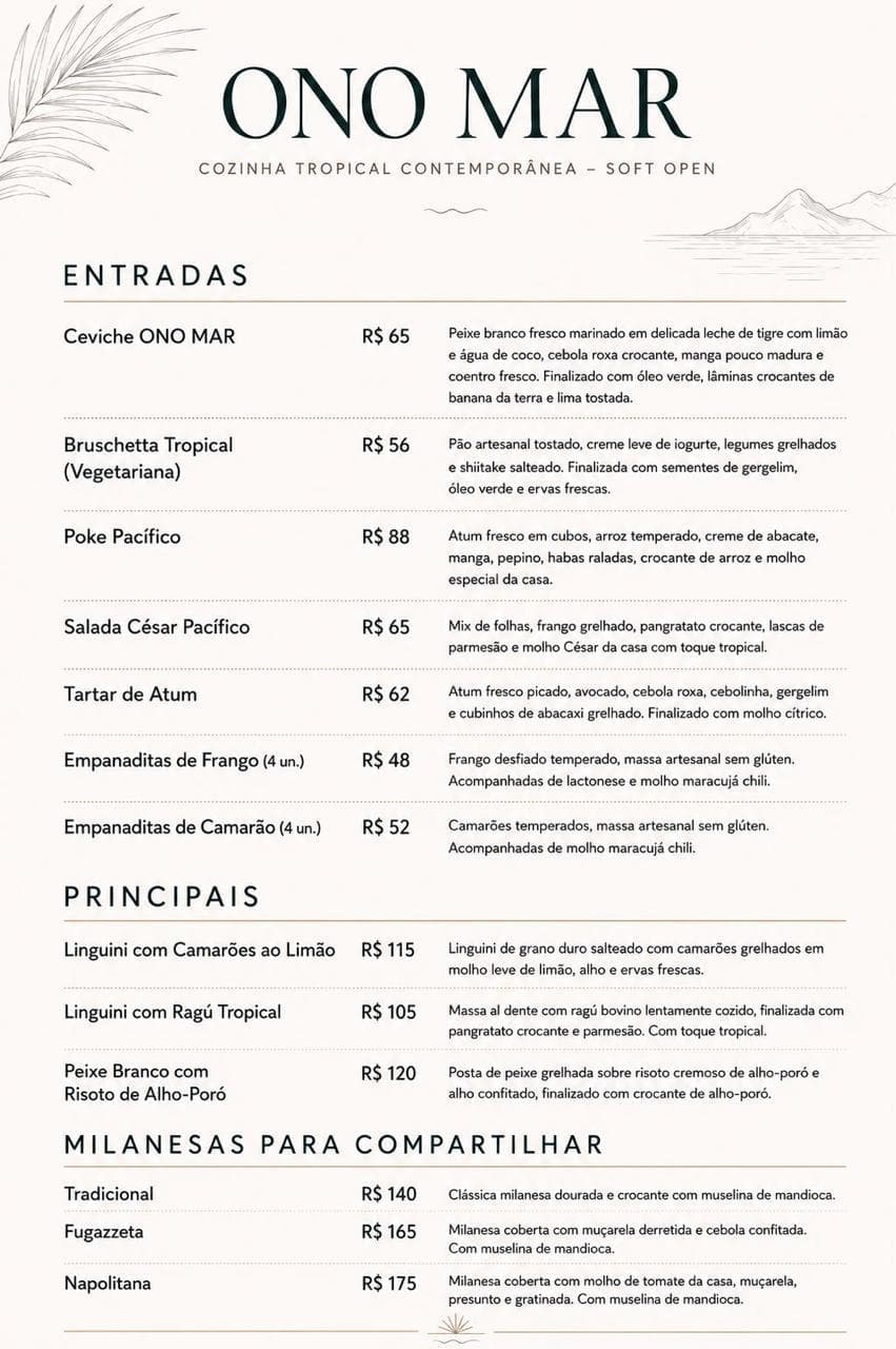 Cardápio Ono Mar — Entradas, Principais e Milanesas